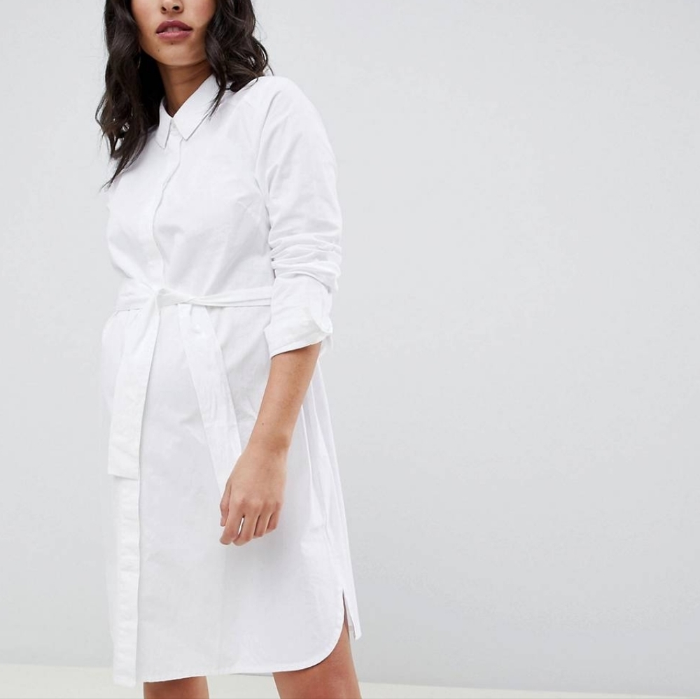 White Maternity Shirt Dress